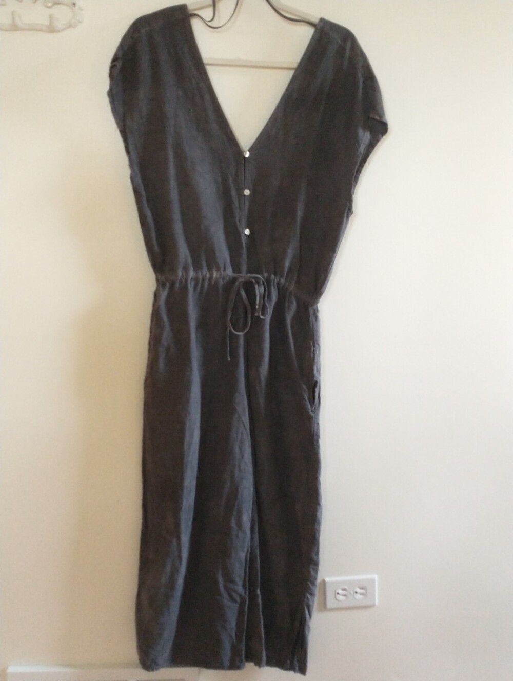 Cloth & Stone Grey Mineral Washed Linen V-Neck Midi Jumpsuit S Coastal